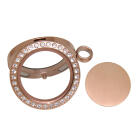 Rundes Medaillon Anh&auml;nger KLEIN Edelstahl PVD rose gold beschichtet mit Kristallen