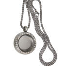 Runder Medaillon Anh&auml;nger GROSS aus Edelstahl silber poliert mit Kristallen und Kette