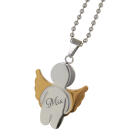Anh&auml;nger Engel aus Edelstahl mit goldenen Fl&uuml;geln und individueller Gravur