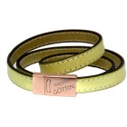 Real leather bracelet light green wrapped three times with stainless steel magnetic clasp rose gold and individual engraving 17