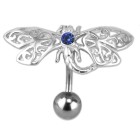 Bauchnabelpiercing aus einer 316L Chirurgenstahlbanane, Motiv fein ziselierter Schmetterling aus Silber