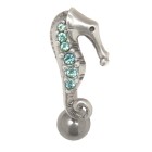 Bauchnabelpiericning mit 925 Silber Seepferdchen Design und Kristallen