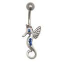 Bauchnabelpiericning mit 925 Silber Putziges Seepferdchen mit kleinen Fl&uuml;geln, Kristalle
