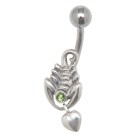 Bauchnabelpiercing 1.6x10mm Chirurgenstahl mit einem 925 Silber Skorpion und einem Kristall