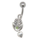 Bauchnabelpiercing 1.6x10mm Chirurgenstahl mit einem 925 Silber Skorpion und einem Kristall
