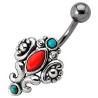 Bauchnabelpiercing American Indian 1.6x10mm mit Halbedelsteinen, symmetrisch