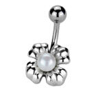 Bauchnabelpiercing 1.6x10mm in Bl&uuml;tenform mit einer Kunstperle