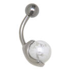 Bauchnabelpiercing 1.6x10mm mit einem 925 Silber Design und einer 8mm Kunstperle mit floralem Muster