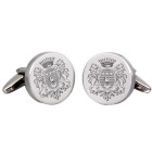 Round cufflinks made of matted stainless steel with engraving