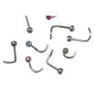 Gebogener Nasenstecker in 1,0 mm St&auml;rke mit einer 3 mm gro&szlig;en schraubbaren Kugel und einem Kristallstein
