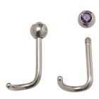 Gebogener Nasenstecker in 1,0 mm Stärke mit einer 3 mm großen schraubbaren Kugel und einem Kristallstein