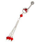 Bauchnabelpiercing 1.6x10mm mit Kettchen und Kristallen, drei Kettchen, Farbe w&auml;hlbar