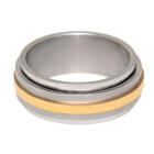 Edelstahlring mit zwei drehbaren Schienen und PVD gold Akzenten in 7.5mm Breite
