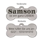 Hundeanhänger in Knochenform aus mattiertem Edelstahl für Haustiere -  mit Gravur