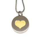 Asche Anh&auml;nger Rund aus Edelstahl Hochglanz poliert mit einem Goldenen Herz