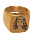 Lasergravur: Siegelring Edelstahl, goldfarben, 4eckige Fläche, Innendurchmesser 24mm