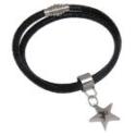 Lederarmband schwarz mit Python-Print und individueller Gravur auf Edelstahl-Anh&auml;nger Stern 17cm / 18cm / 19cm / 20cm / 21cm / 