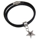 Black leather bracelet with python print and individual engraving on stainless steel star pendant 17cm / 18cm / 19cm / 20cm / 2