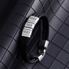 Armband aus Leder schwarz, dreireihig mit 3 Elementen aus 316L Edelstahl mit individueller Gravur