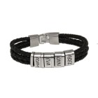 Armband aus Leder braun oder schwarz, mit 4 Elementn aus Edelstahl mit individueller Gravur #size#