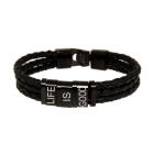 Armband aus Leder schwarz, dreireihig mit 3 Elementen aus Edelstahl mit individueller Gravur