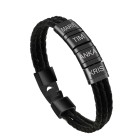 Armband aus Leder schwarz, dreireihig mit 4 Elementen aus Edelstahl mit individueller Gravur