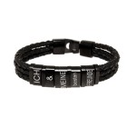 Armband aus Leder schwarz, dreireihig mit 5 schwarzebElementen aus Edelstahl mit individueller Gravur