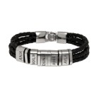 Armband aus Leder braun oder schwarz, mit 5 Elementen aus Edelstahl mit individueller Gravur #size#