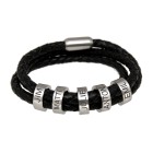 Armband aus Leder braun oder schwarz, mit 5 Elementn aus Edelstahl mit individueller Gravur