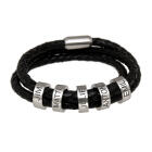 Armband aus Leder braun oder schwarz, mit 5 Elementen aus Edelstahl mit individueller Gravur