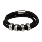Armband aus Leder braun oder schwarz, mit 4 Elementn aus Edelstahl mit individueller Gravur