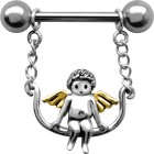 Nipple piercing ANGEL swinging with golden wings