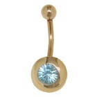 9 Karat Gold Bauchnabel Piercing von schlichter Schönheit, aquamarinfarbener Kristall