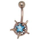 9 Karat Gold Bauchnabel Piercing, Strahlender Stern in Aquamarinblau