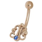 9 Karat Gold Bauchnabel Piercing, kleines Ornament mit dunkelblauem  Kristall