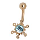 9 Karat Gold Bauchnabel Piercing SONNE speziell, hellblauer Kristall