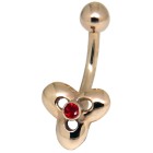 9 Karat Gold Bauchnabel Piercing Symbol Blüte, roter Kristall