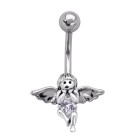 Bauchnabel Piercing Engel aus Stahl und Silber, fliegender Engel