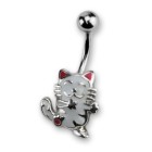 Bauchnabelpiercing 1.6x10mm mit farbiger Katze aus 925 Silber