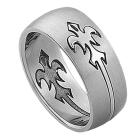Heraldik Ring aus Edelstahl mit Fleur-de-Lis Relief &ndash; Herren Schmuckst&uuml;ck