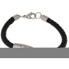 Lederarmband schwarz geflochten mit einem olivf&ouml;rmigen Edelstahl Design