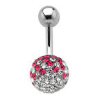 Bauchnabelpiercing mit vielen wei&szlig;en und pinken Kristallen in einer Epoxitmasse in 1.6x10mm / 1.6x12mm / 1.6x14mm / 1.6x8mm / 1