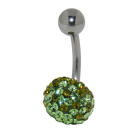 Bauchnabelpiercing mit vielen gr&uuml;n/oliven Kristallen in einer Epoxitmasse in 1.6x6mm / 1.6x8mm / 1.6x10mm / 1.6x12mm / 1.6x14mm