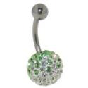 Bauchnabelpiercing mit vielen wei&szlig;en und gr&uuml;nen Kristallen in einer Epoxitmasse in1.6x6mm / 1.6x8mm / 1.6x10mm / 1.6x12mm / 1.6
