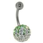 Bauchnabelpiercing mit vielen wei&szlig;en und gr&uuml;nen Kristallen in einer Epoxitmasse in1.6x6mm / 1.6x8mm / 1.6x10mm / 1.6x12mm / 1.6