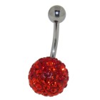 Belly button piercing with many red and orange crystals in an epoxy mass in 1.6x6mm / 1.6x8mm / 1.6x10mm / 1.6x12mm / 1.6x14mm 