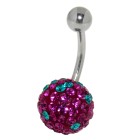 Belly button piercing with many pink and turquoise crystals in an epoxy mass in 1.6x10mm / 1.6x12mm / 1.6x14mm / 1.6x8mm / 1.6x
