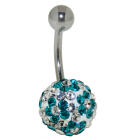Bauchnabelpiercing mit vielen t&uuml;rkisen und wei&szlig;en Kristallen mit Blumenmuster in einer Epoxitmasse in 1.6x6mm / 1.6x8mm / 1.6x1