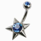 Bauchnabel Piercing mit Spitzen-Stern und mittigem Kristall, juwellierte Aufschraub-Kugel