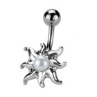 Bauchnabelpiercing 1.6x10mm in Sonnenform mit einer Kunstperle